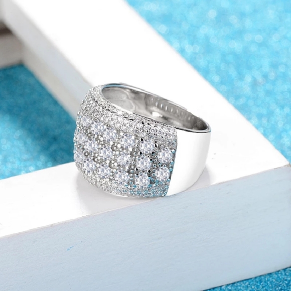 New 925 Sterling Silver Diamond Thick Ring - Picture 2 of 3